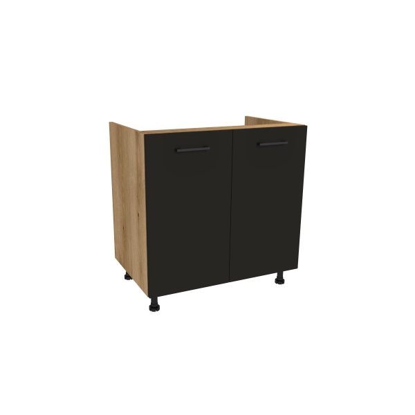 Zestaw mebli kuchennych Dąb Evoke/Czarny mat z blatem czarnym, SIMPLY 170 cm